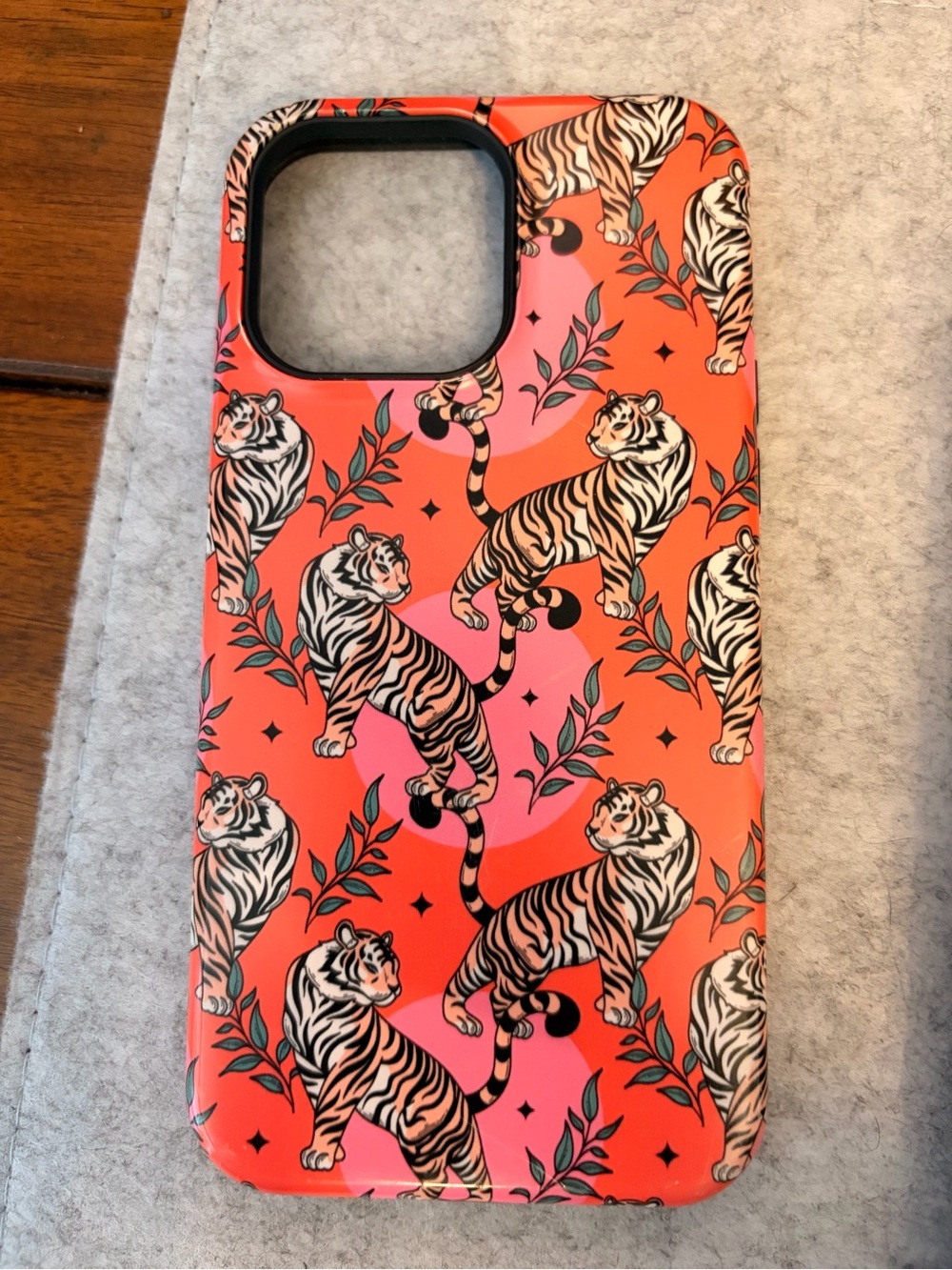 Tiger Print Coral Pink iPhone 14 Pro Max Case